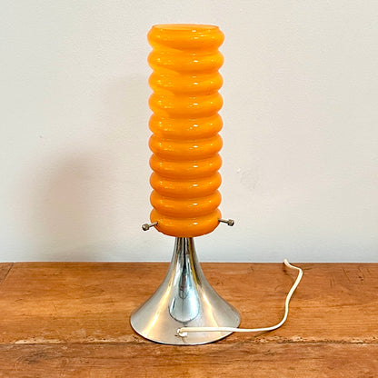 Lampe Vintage Orange – Base Tulipe Chromée & Abat-Jour en Verre