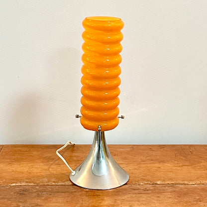 Lampe Vintage Orange – Base Tulipe Chromée & Abat-Jour en Verre