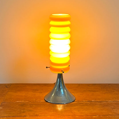 Lampe Vintage Orange – Base Tulipe Chromée & Abat-Jour en Verre