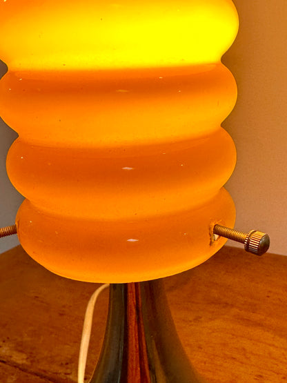 Lampe Vintage Orange – Base Tulipe Chromée & Abat-Jour en Verre