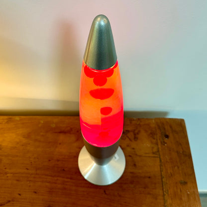 Lampe Psychédélique Lave Vintage - Métal et Verre - Rouge et Blanc
