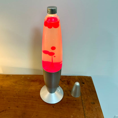 Lampe Psychédélique Lave Vintage - Métal et Verre - Rouge et Blanc