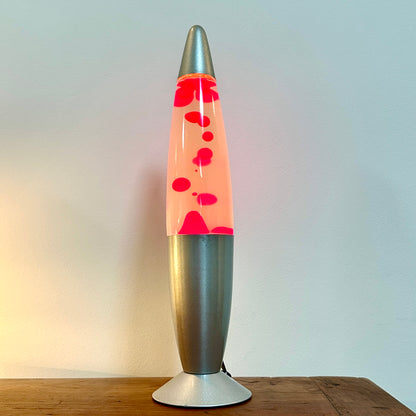 Lampe Psychédélique Lave Vintage - Métal et Verre - Rouge et Blanc