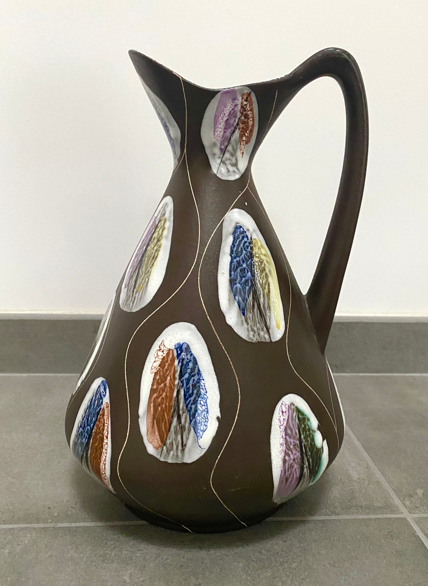 Pichet en céramique Bay Keramik, décor Kongo par Bodo Mans, années 60.