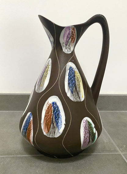Pichet en céramique Bay Keramik, décor Kongo par Bodo Mans, années 60.