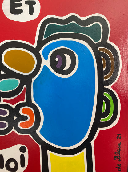 Peinture sur toile - "Moustache Bleue" (Olivier Derveloy dit)