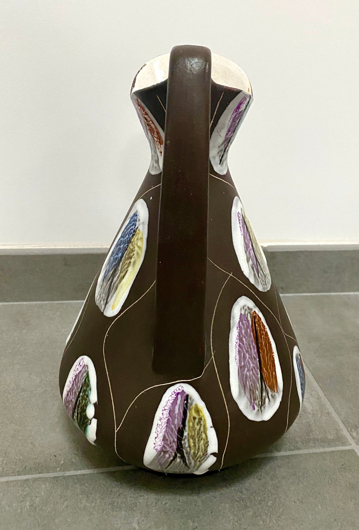 Pichet en céramique Bay Keramik, décor Kongo par Bodo Mans, années 60.