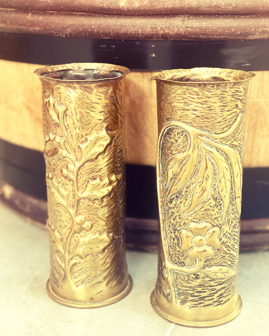 Paire de vases en cuivre - Obus 1914-18 - Allemands - Art des tranchées