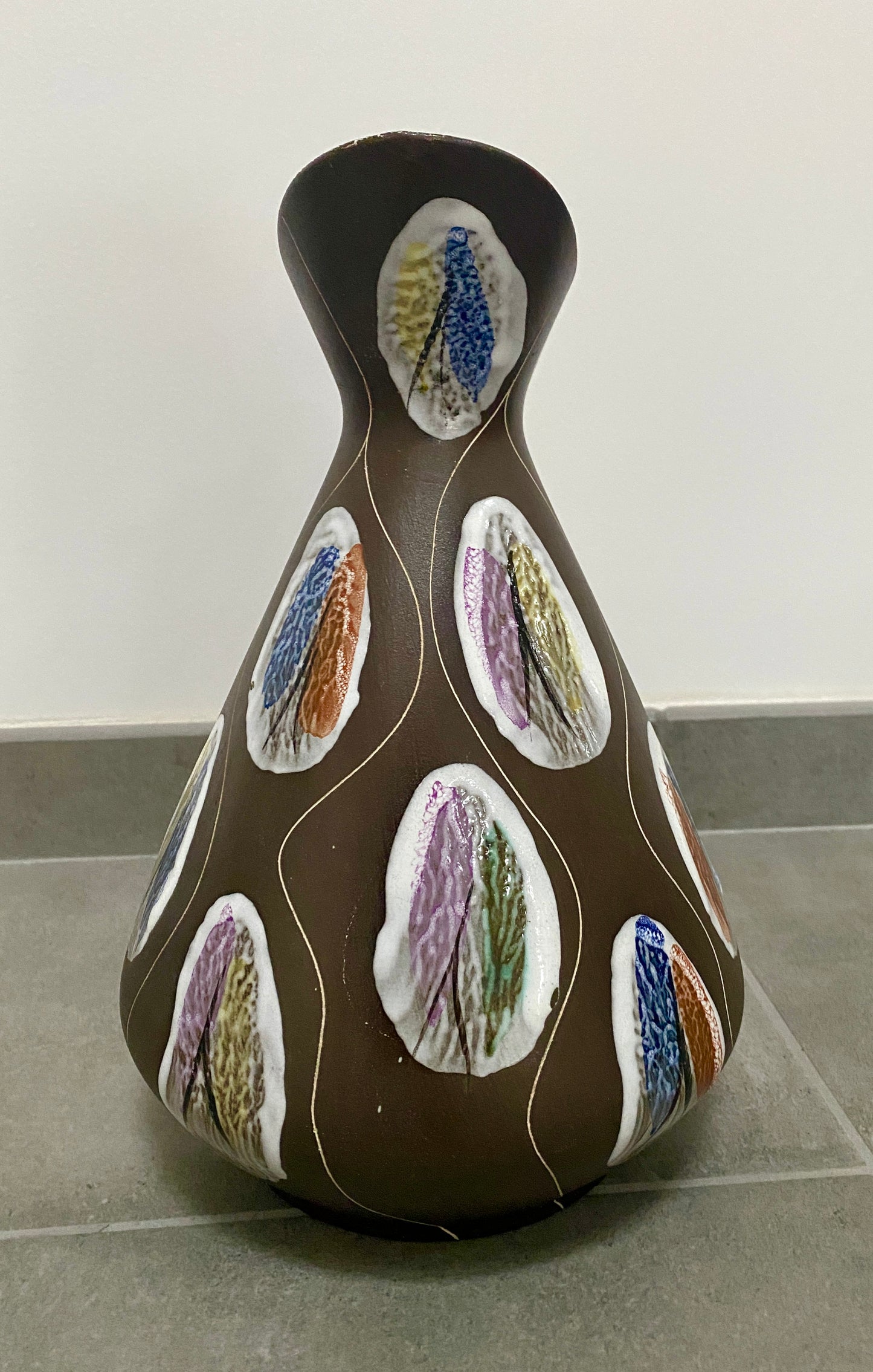 Pichet en céramique Bay Keramik, décor Kongo par Bodo Mans, années 60.