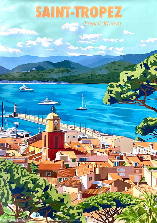 Affiche touristique vintage SAINT TROPEZ - FRENCH RIVIERA (en PVC, sans cadre)