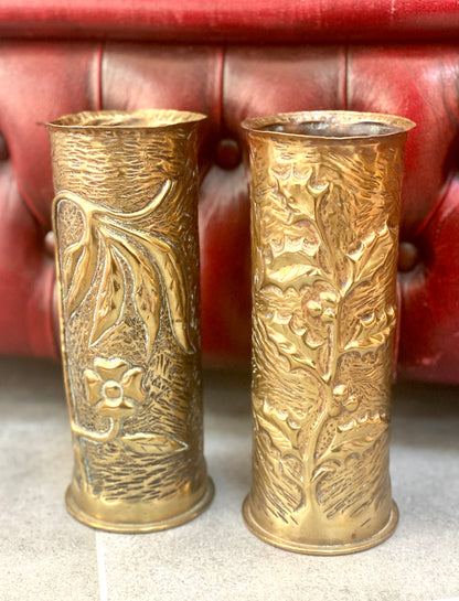 Paire de vases en cuivre - Obus 1914-18 - Allemands - Art des tranchées
