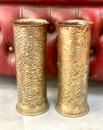 Paire de vases en cuivre - Obus 1914-18 - Allemands - Art des tranchées