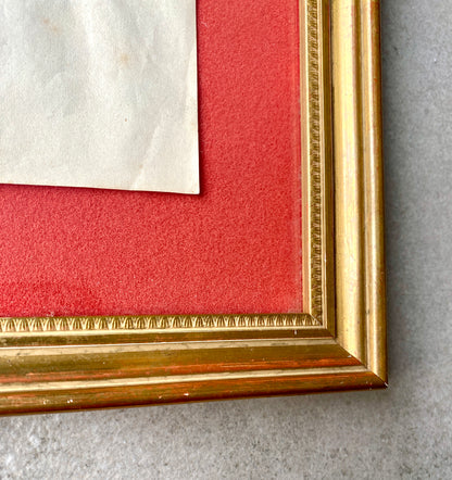 Lettre ancienne (1836) encadrée - cadre bois doré et velours rouge