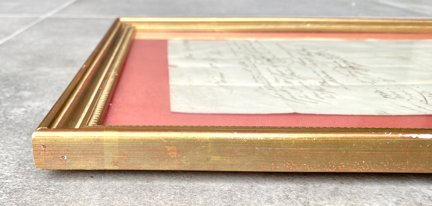 Lettre ancienne (1836) encadrée - cadre bois doré et velours rouge
