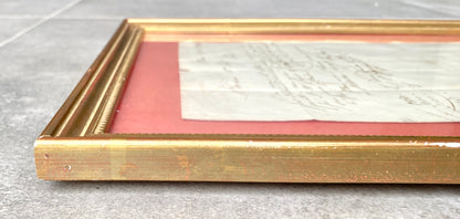 Lettre ancienne (1836) encadrée - cadre bois doré et velours rouge