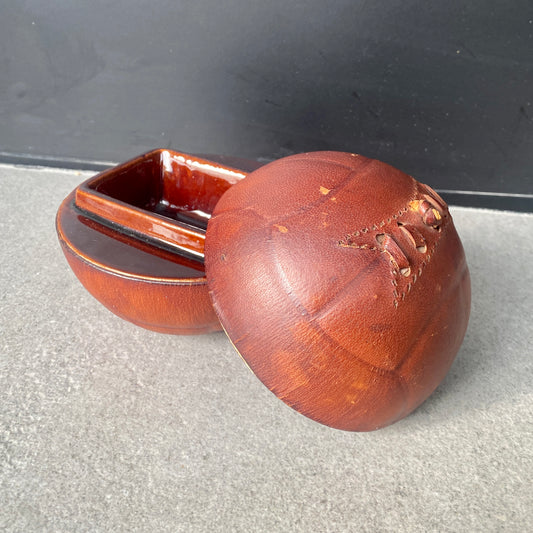 Cendrier Longchamps - Cuir et céramique - Ballon Vintage